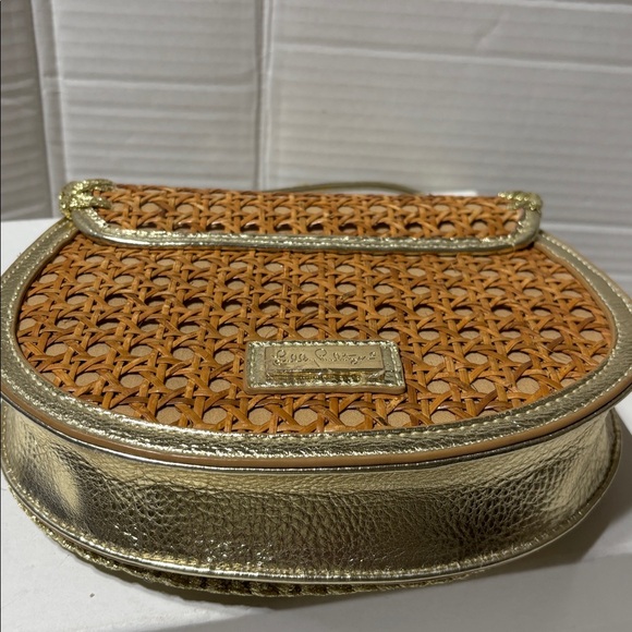 Lily Putlizer la Concha bag with gold leather and natural rattan.Elegant nwot - Picture 5 of 7